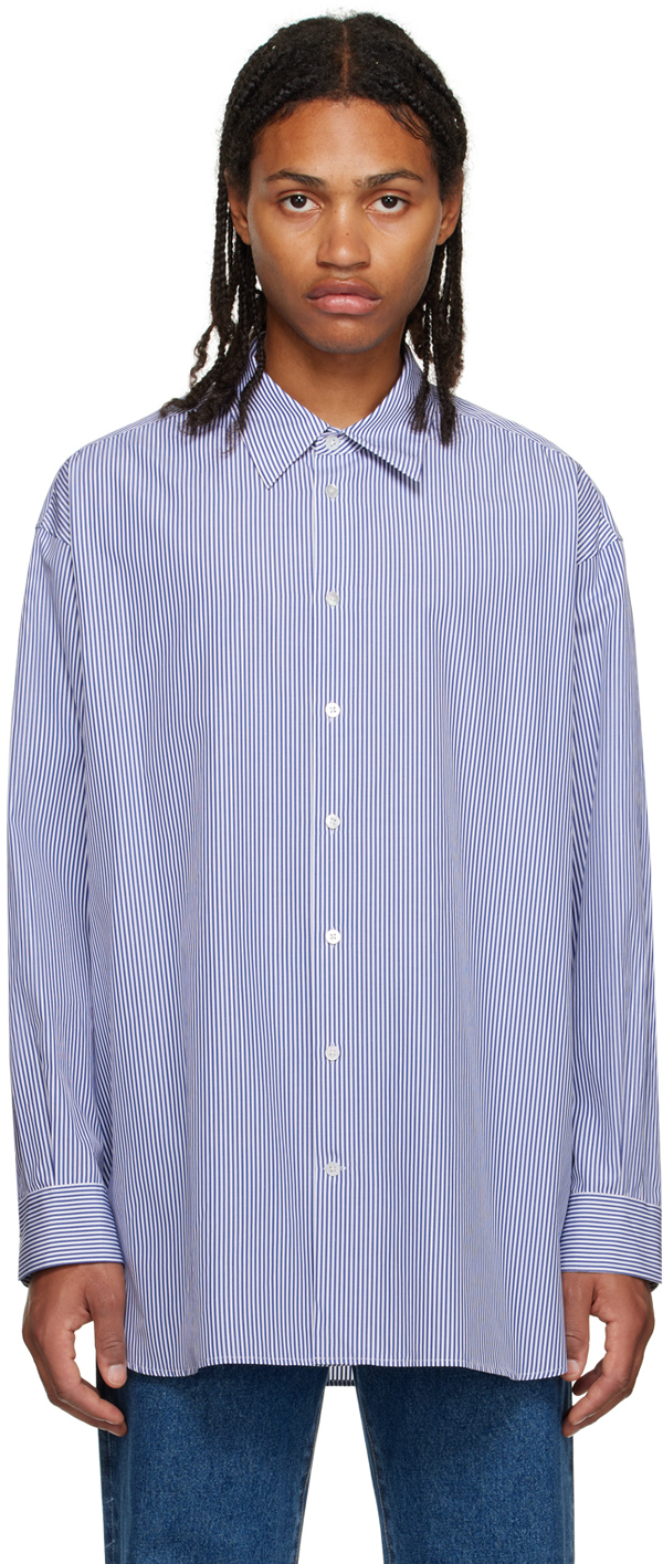 The Row: White & Blue Lukre Shirt | SSENSE