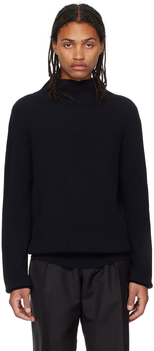 The Row Daniel Ribbed Cashmere Rollneck Jumper In Blue