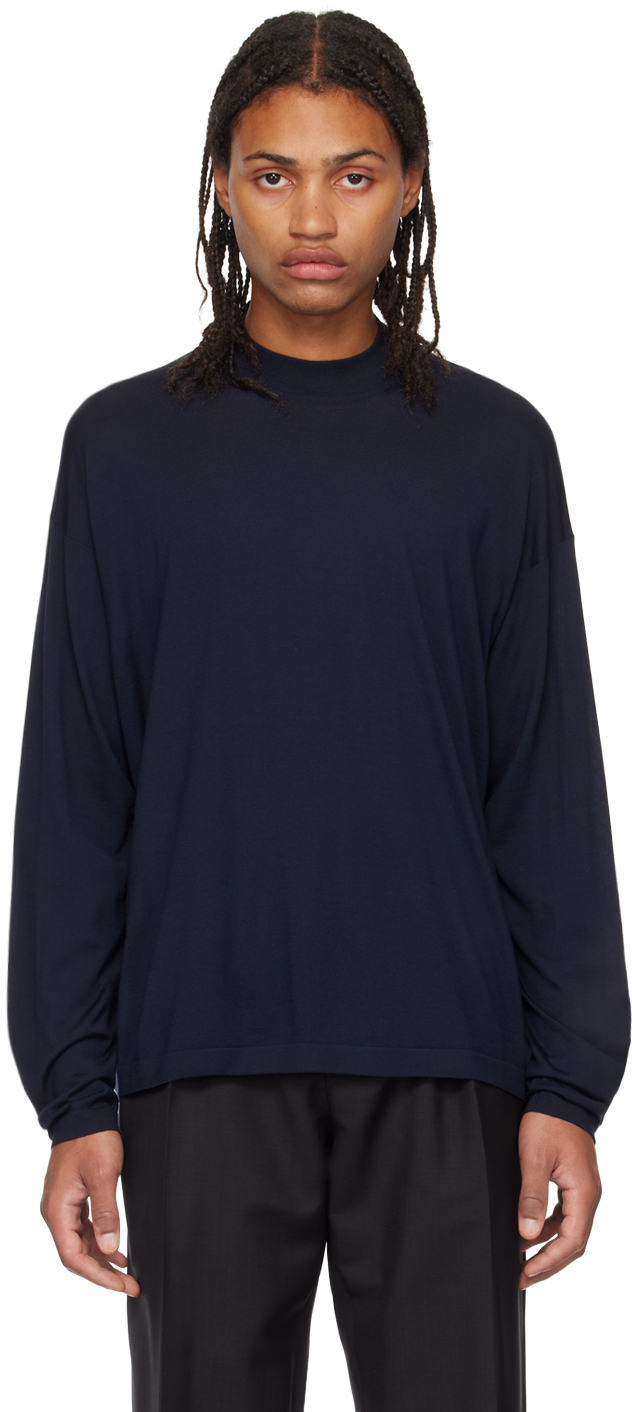 The Row Navy Delsie Long Sleeve T Shirt SSENSE