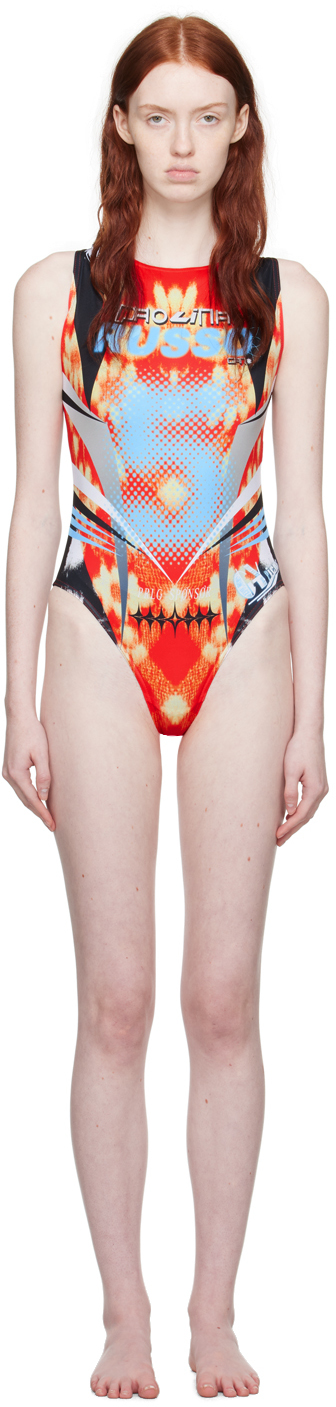 Paolina Russo Red Printed Swimsuit In Red/black/blue