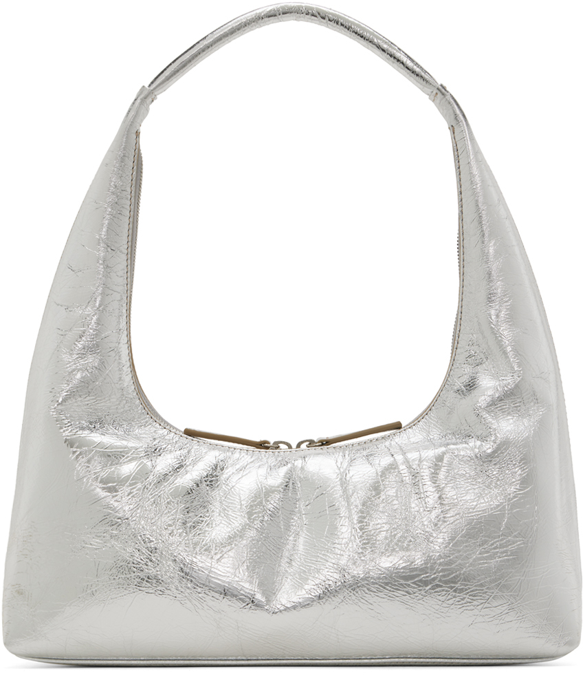 Silver Medium Crinkled Shoulder Bag