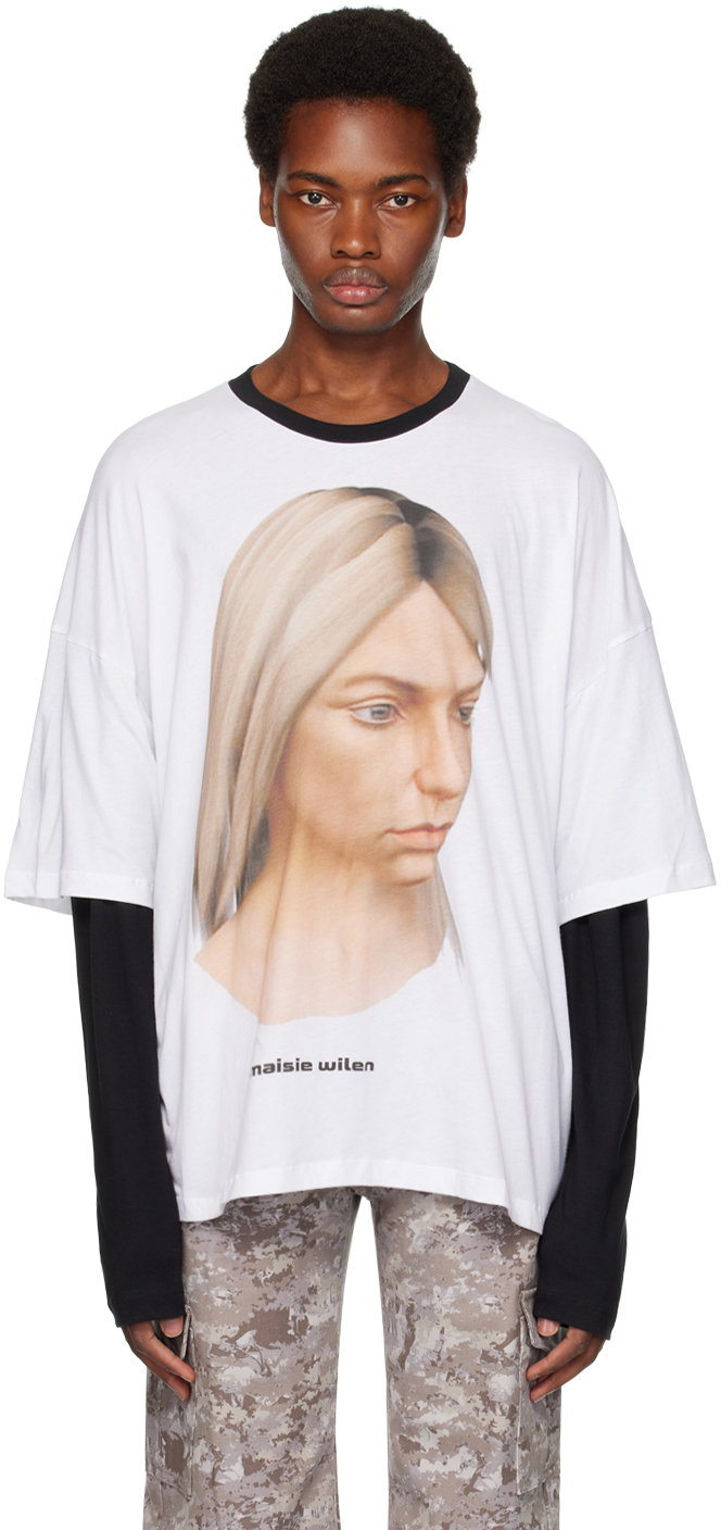 Maisie Wilen White & Black Nominee Long Sleeve T-shirt In Sugar/ink