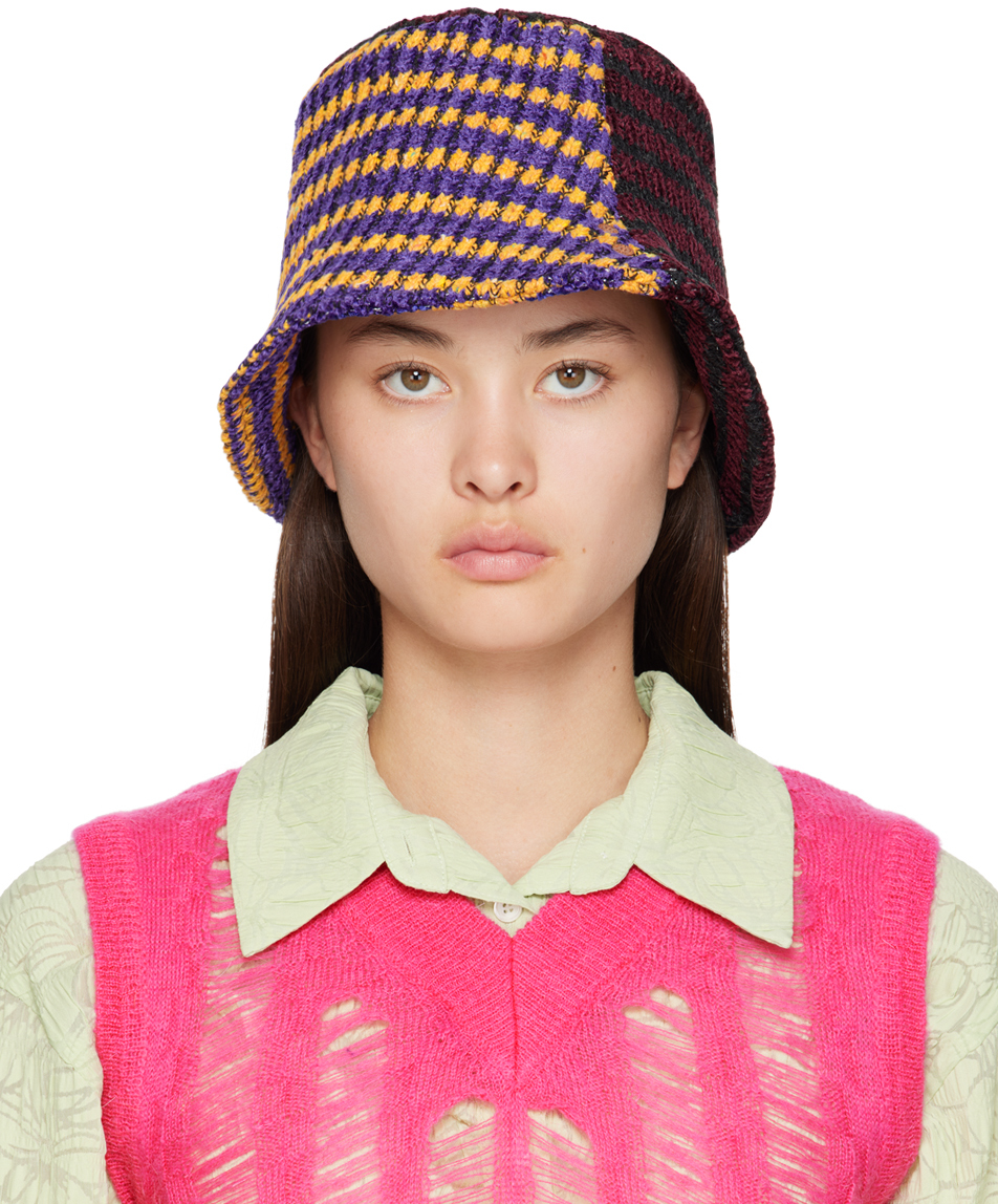 Burgundy & Purple Contrast Knit Bucket Hat