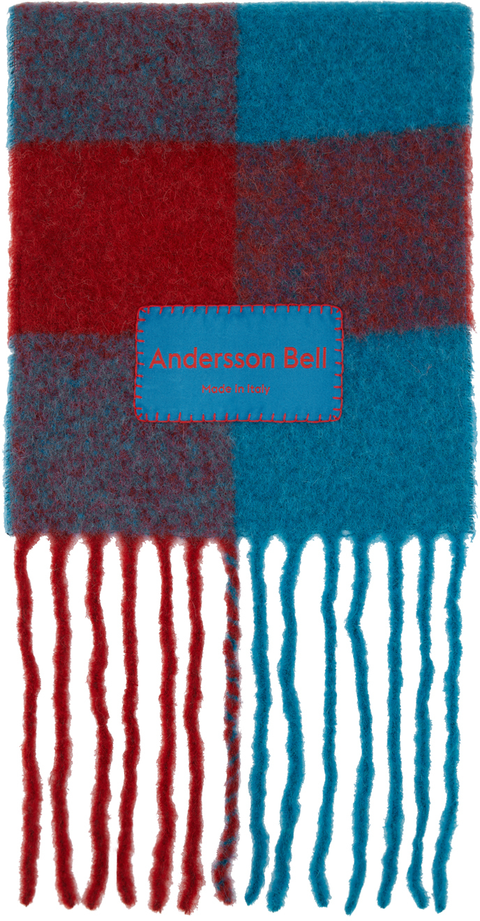 Andersson Bell Check-pattern Fringed Scarf In Red
