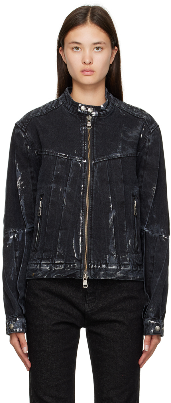 Black Zip Denim Jacket by Andersson Bell on Sale