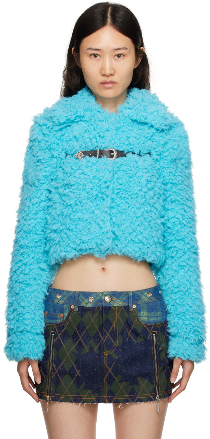 Blue Goldie Faux-Fur Cardigan