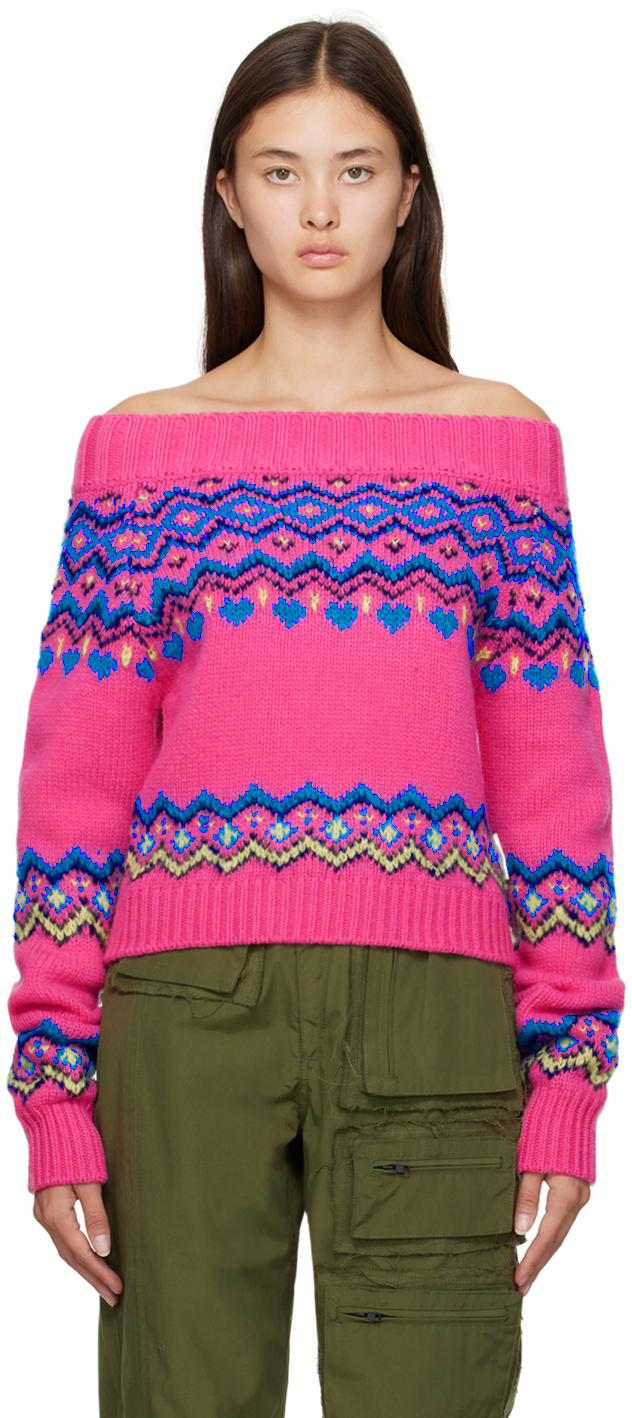 Andersson Bell Tako Nordic Off-the-shoulder Sweater In Pink