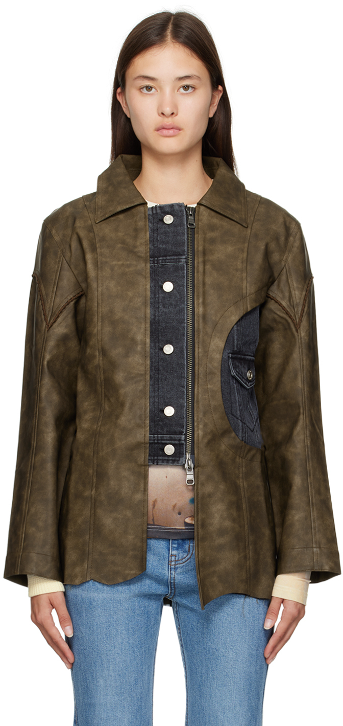 Brown Faded Faux-Leather Shirt