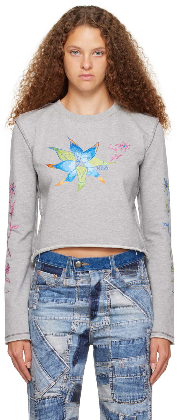 Gray Crazy Flower Long Sleeve T-Shirt by Andersson Bell on Sale