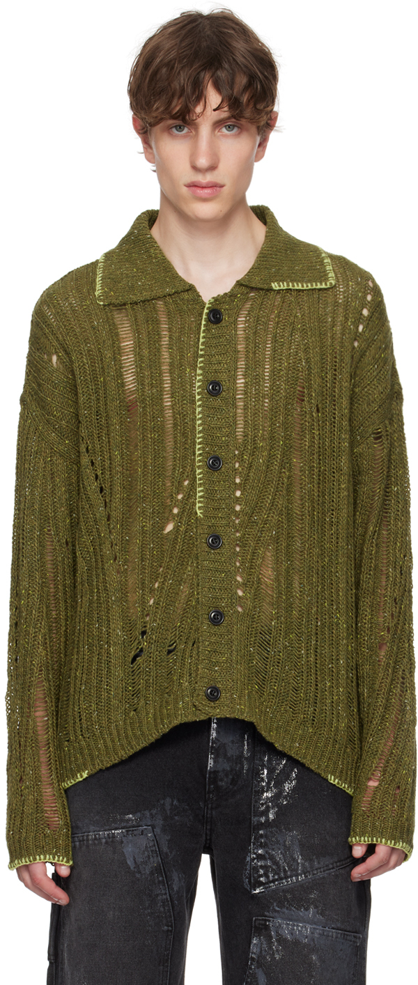Anonymous ISM Men's Vintage Quilt Mohair Cardigan in Khaki, Size M | End Clothing