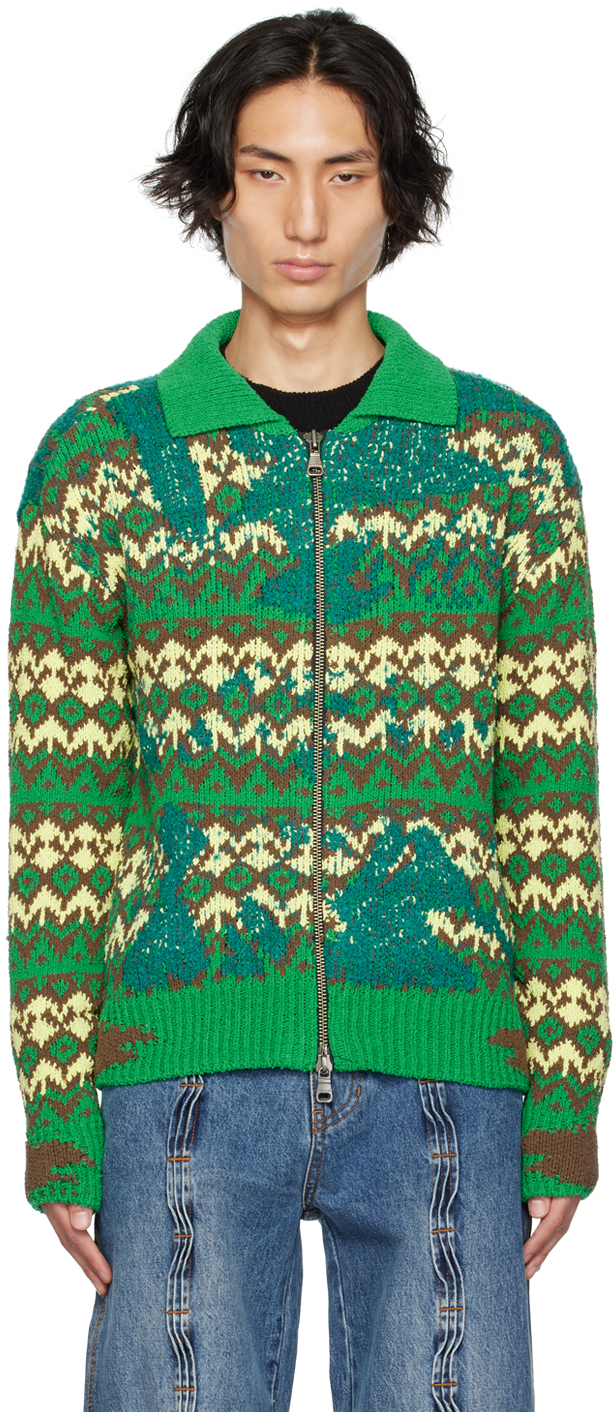 Shop Andersson Bell Green Submerge Nordic Cardigan In Green Green
