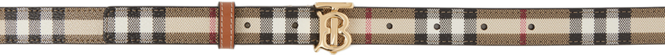 Shop Burberry Beige Monogram Motif Check Belt In Vcheck / L Gold
