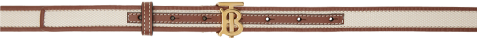 Burberry White & Brown Tb Belt In Natural / Tan