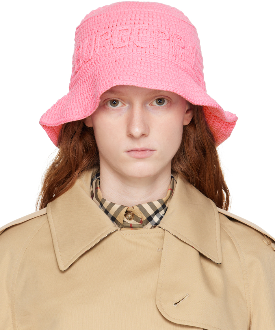 Prada Check Crochet Bucket Hat in Pink