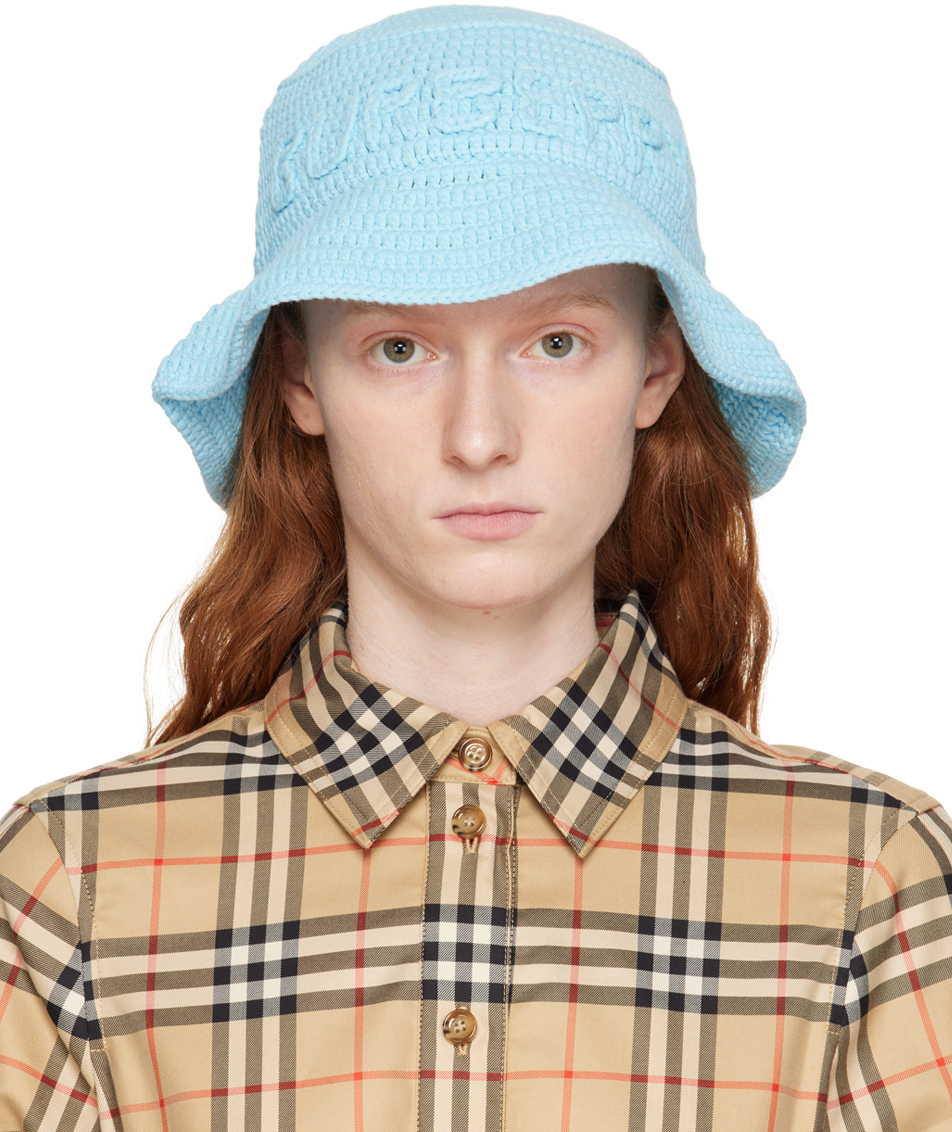 Shop Burberry Blue Logo Bucket Hat In Topaz Blue