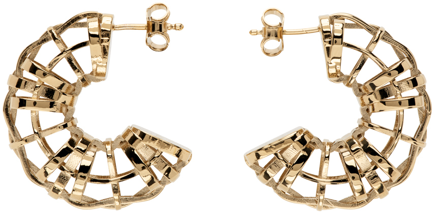Shop Burberry Gold Check Hoop Earrings In Light Gold