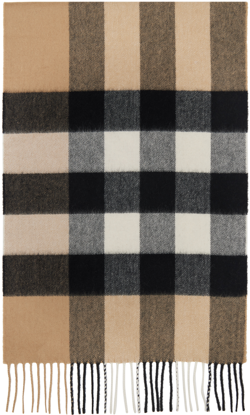Burberry Brown Check Scarf In Archive Beige