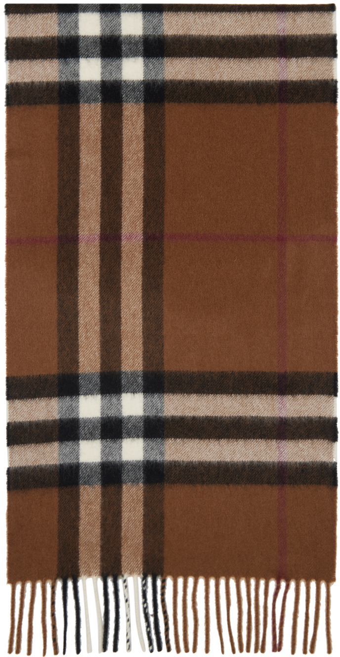Burberry Cashmere Silk House Check Wide Scarf Brown