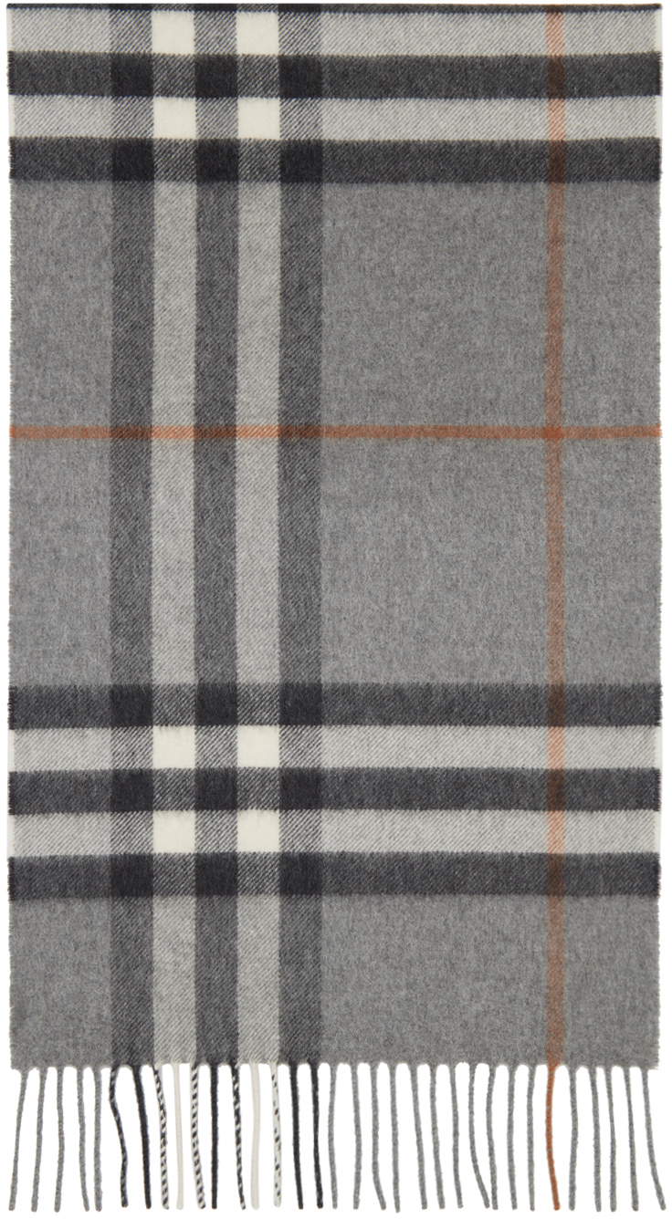 Burberry Gray Check Scarf In Grey