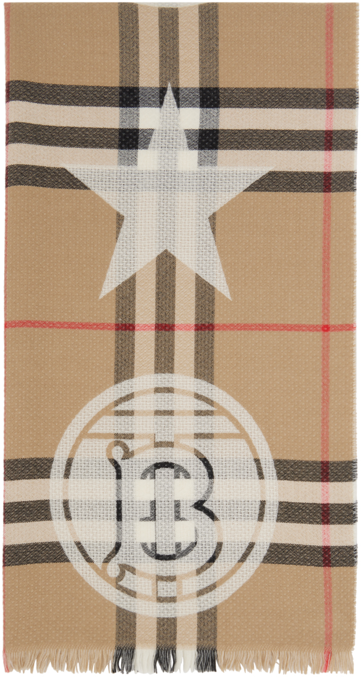 Burberry Brown Montage Scarf In Archive Beige