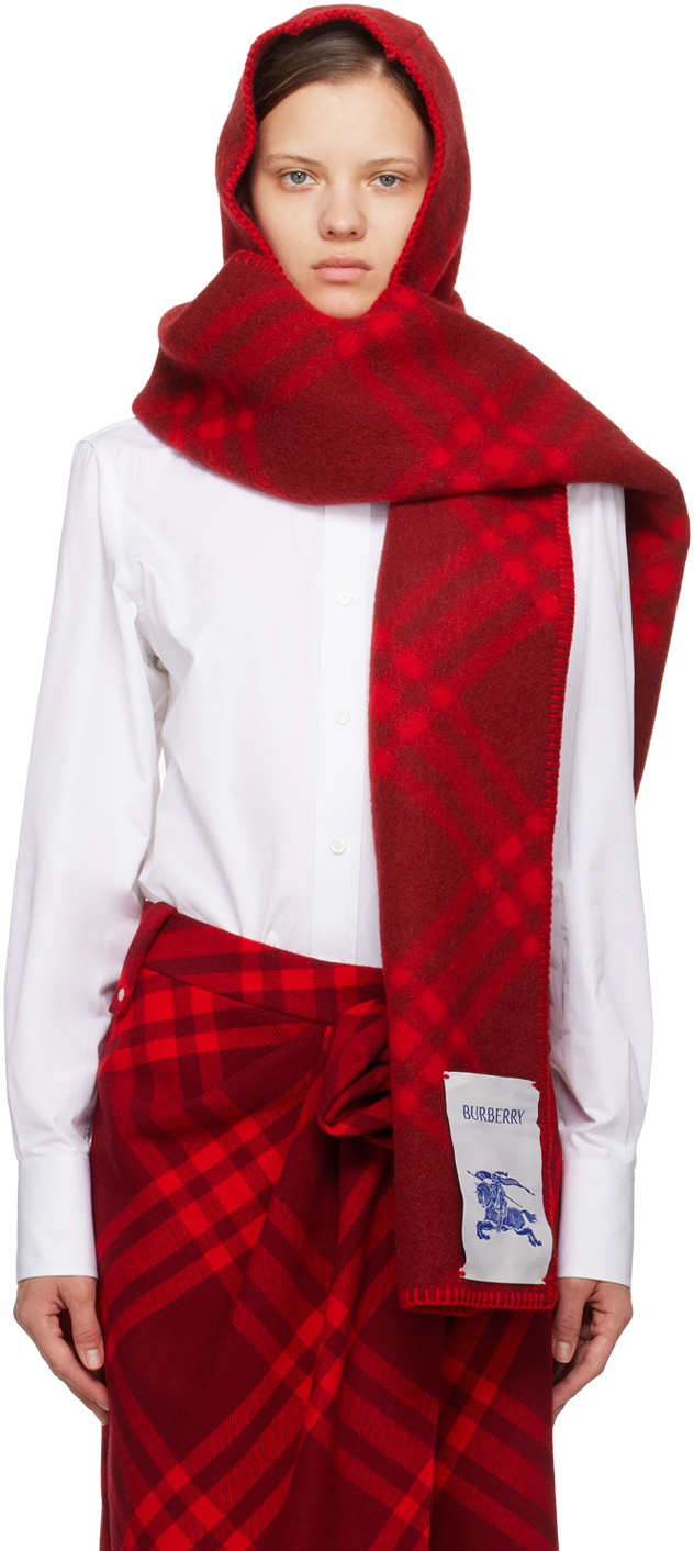 Burberry Red Hooded Check Scarf