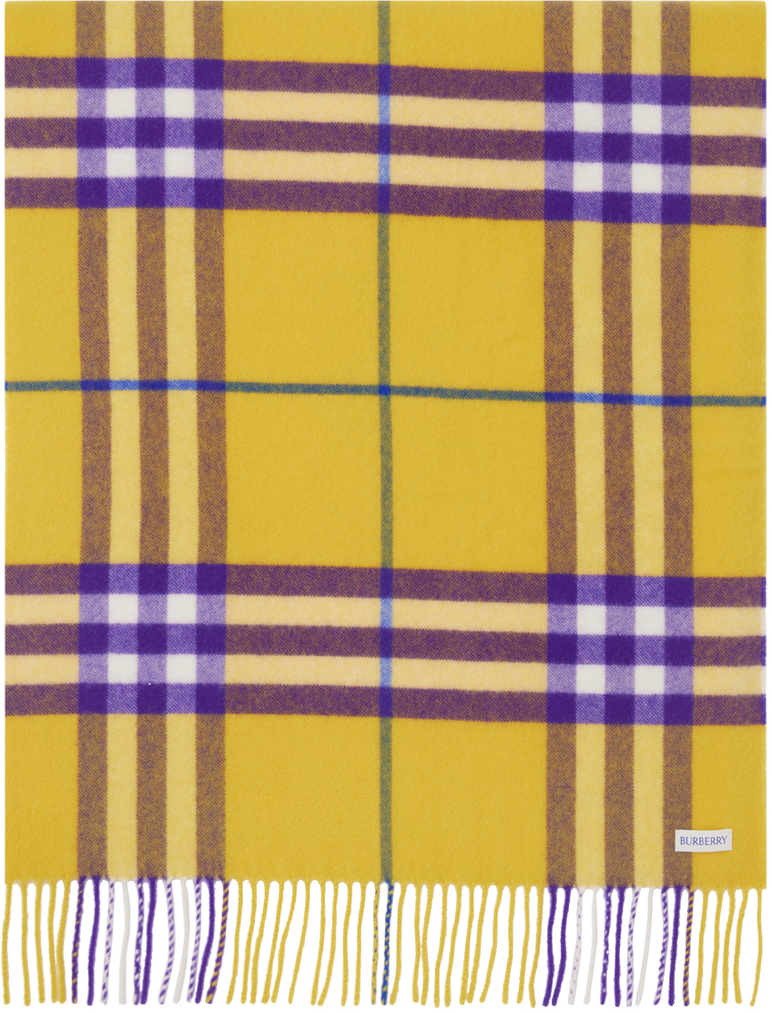 Shop Burberry Yellow & Purple Wide Check Scarf In Pear