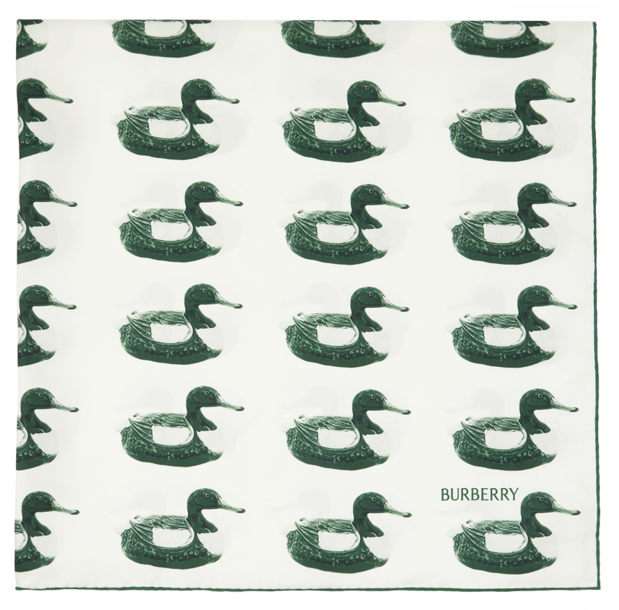 Shop Burberry Green & White Duck Print Scarf In Vine