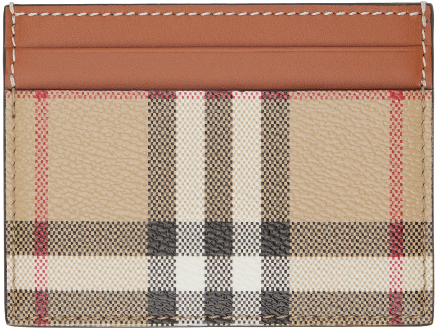 Burberry: Beige Check Card Holder