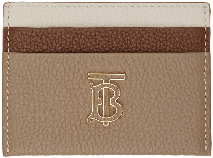 Shop Burberry Beige Tb Card Holder In Camel/abeige/warmtan