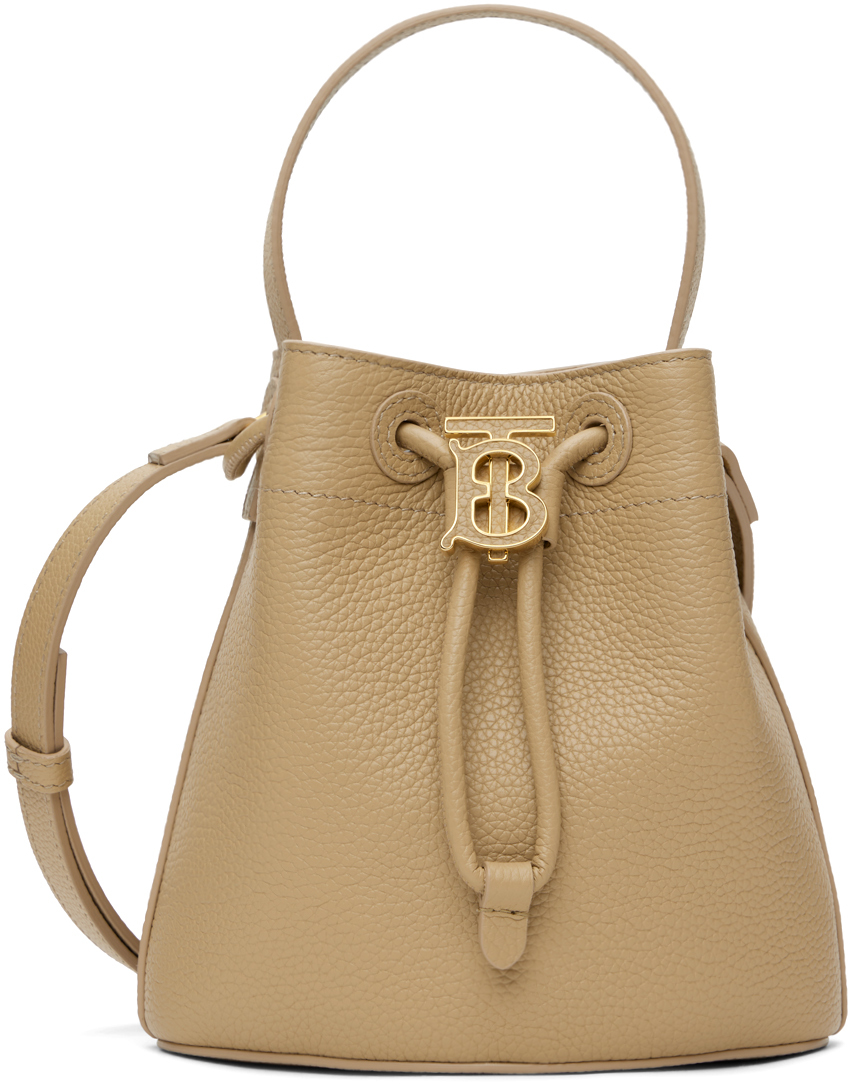 BURBERRY: drawstring bag in grained leather - Beige