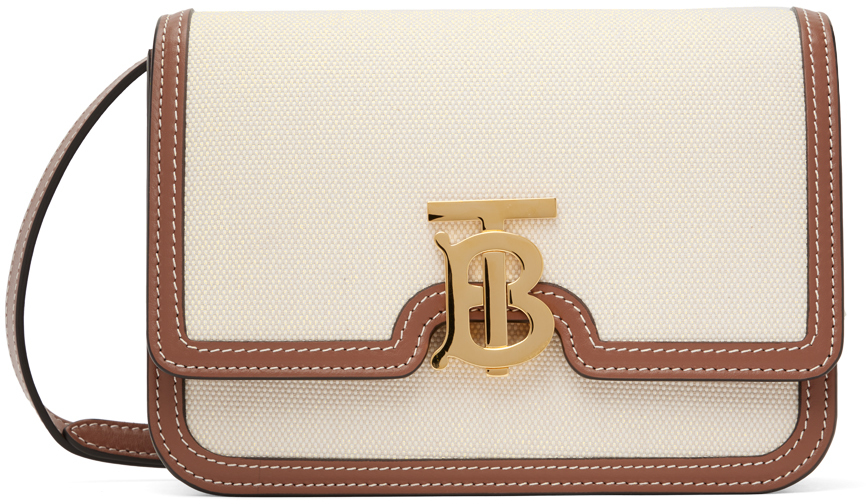 BURBERRY OFF-WHITE & BROWN SMALL TB BAG