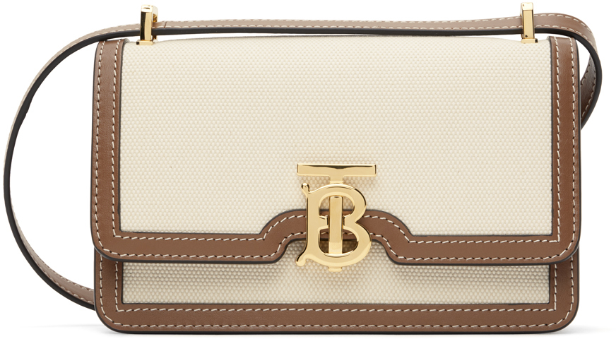 Burberry: Beige & Brown Mini TB Bag