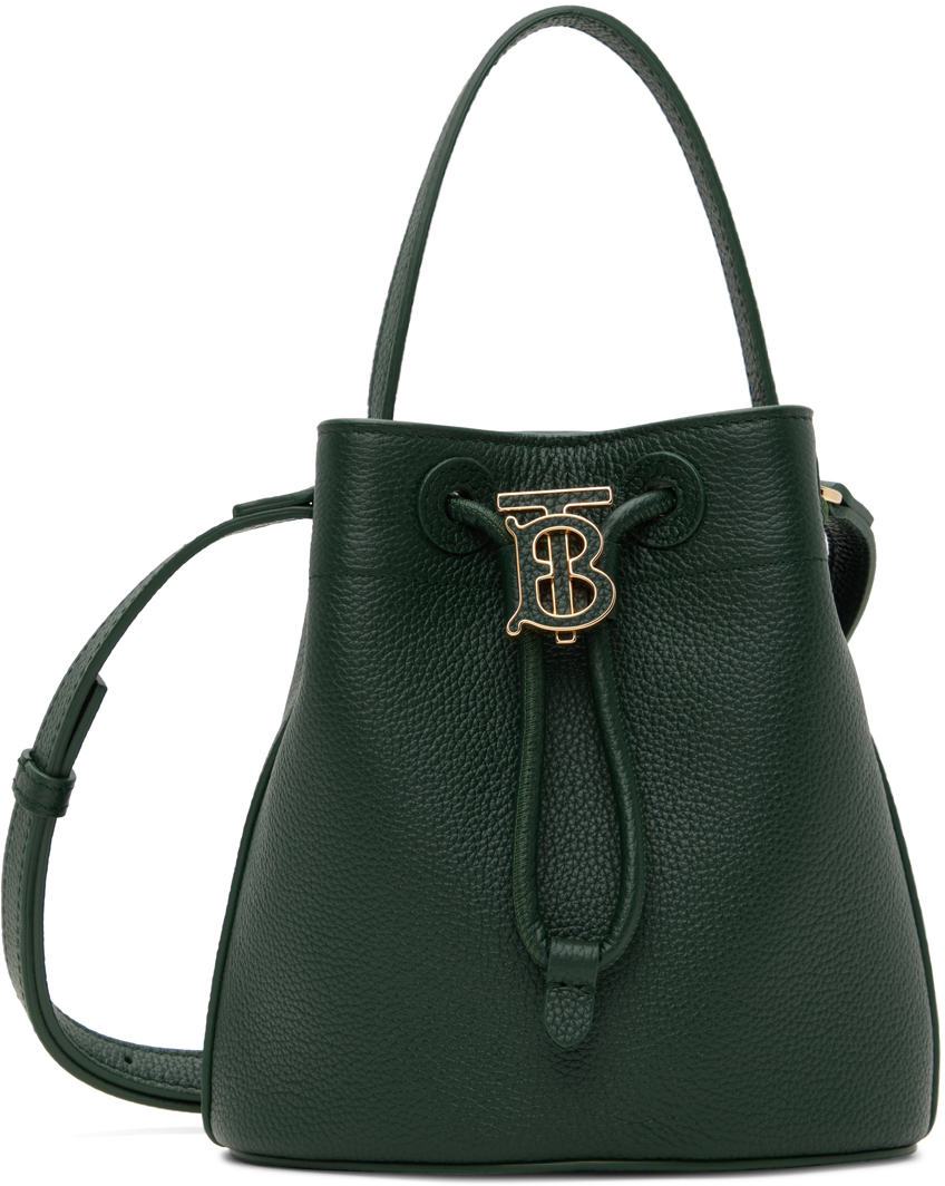 Shop Burberry Green Mini Tb Bucket Bag In Vine