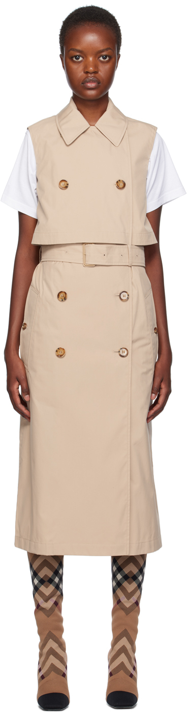 Shop Burberry Khaki Double-breasted Midi Dress In Soft Fawn