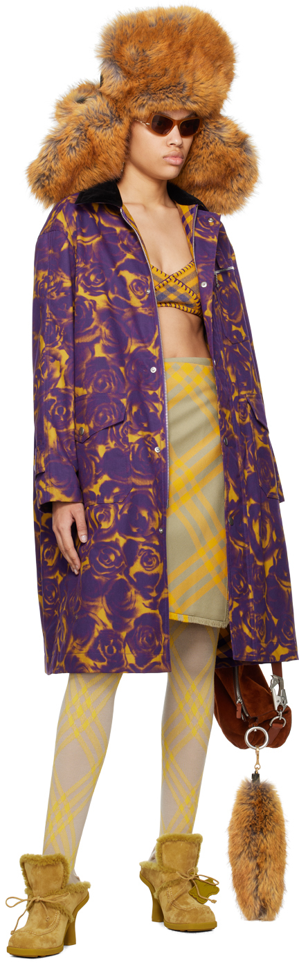 Burberry Rose Print Car Coat In Pear Ip Pattern