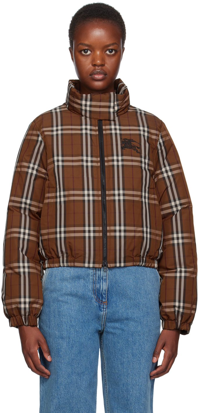 Burberry Check Puffer Jacket In Brown