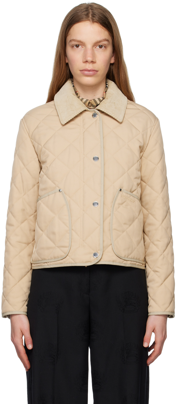 Shop Burberry Beige Quilted Jacket In Soft Fawn