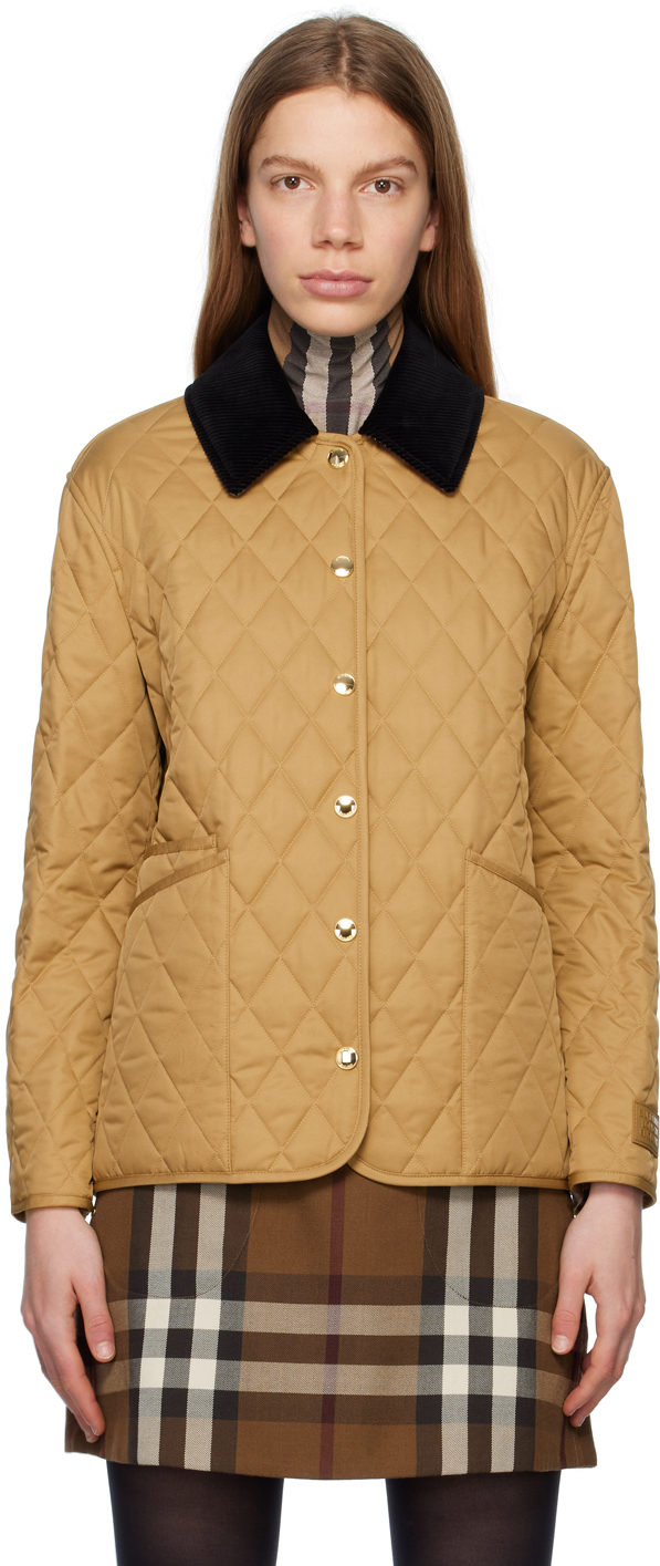 Shop Burberry Tan Quilted Jacket In Camel