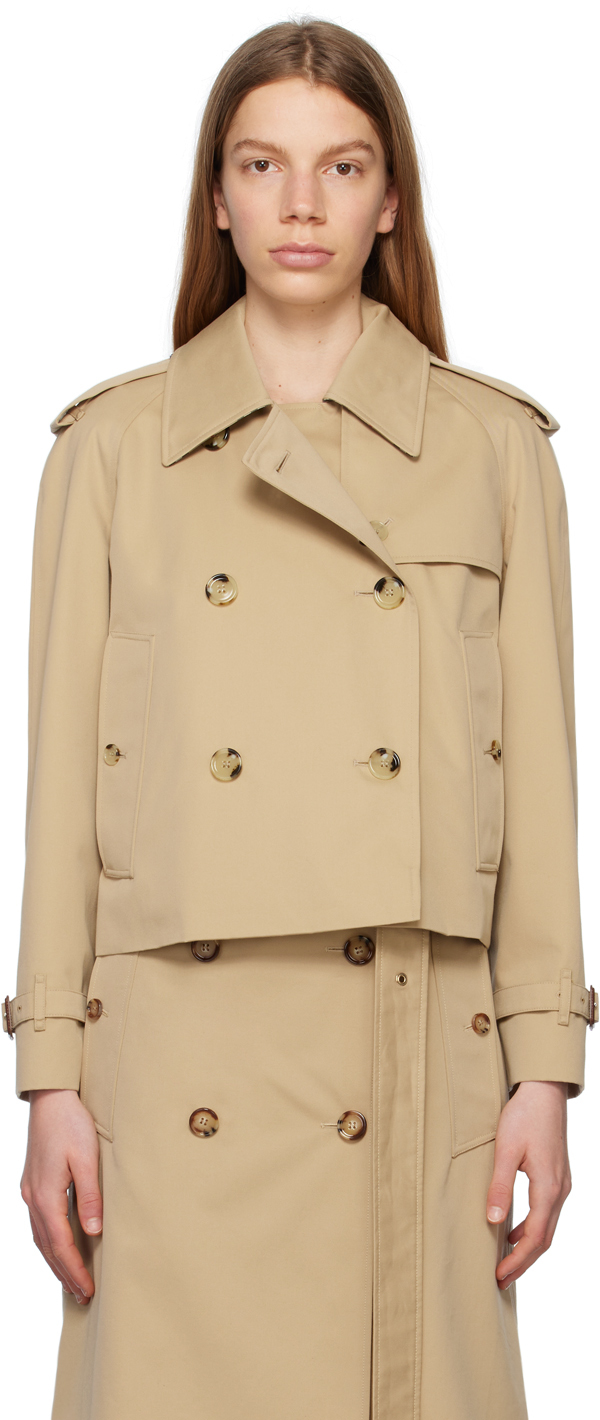 Shop Burberry Tan Cropped Jacket In Honey