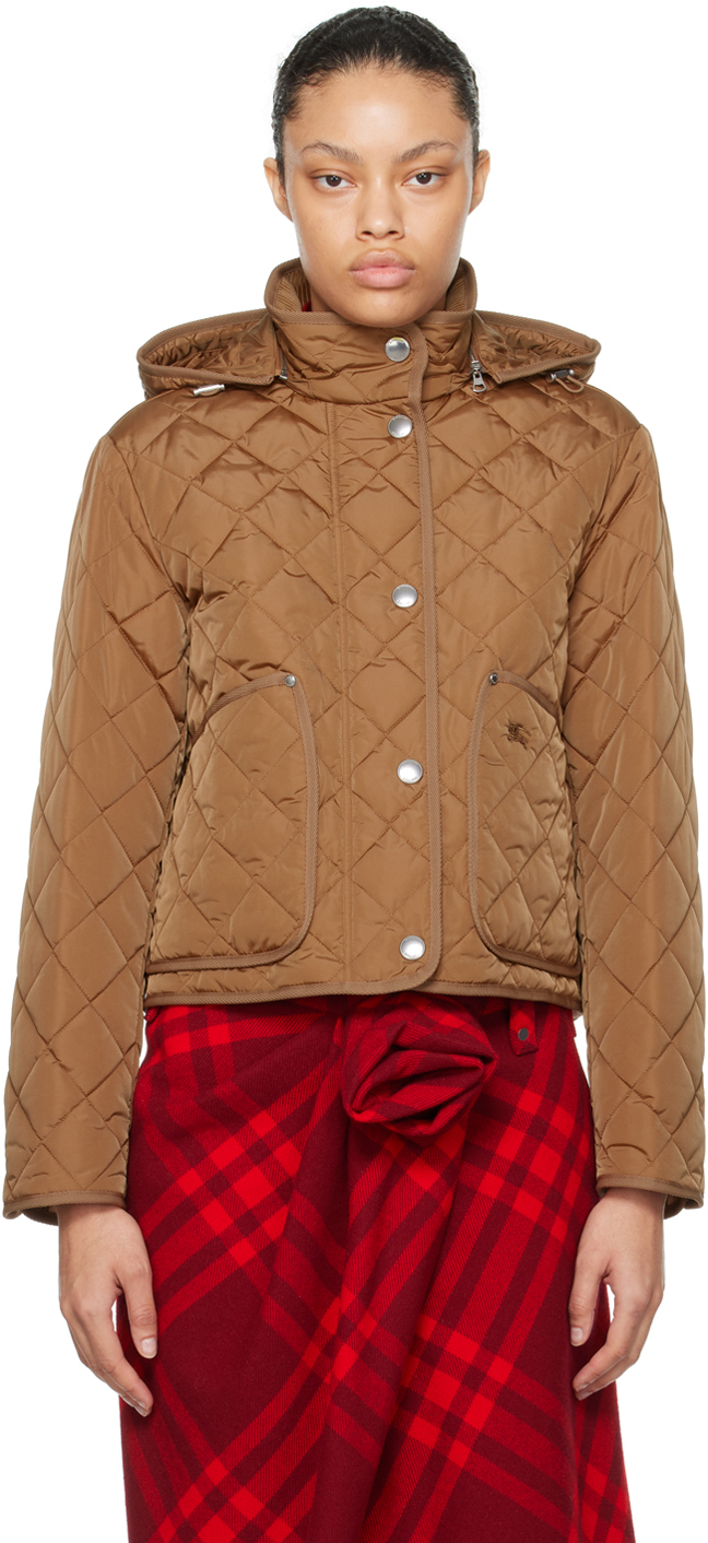 Shop Burberry Tan Quilted Jacket In Dusty Caramel
