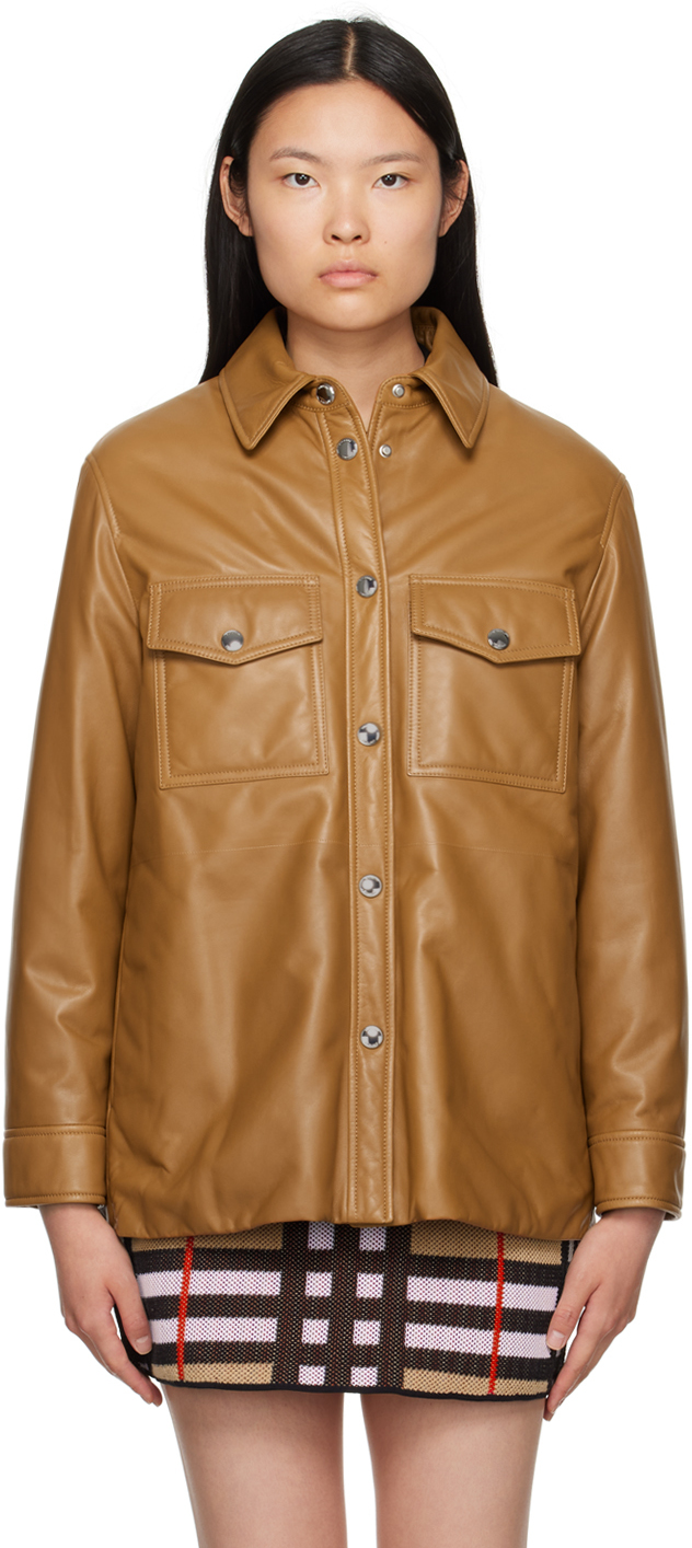 Burberry Luton Leather Shirt-jacket In Camel