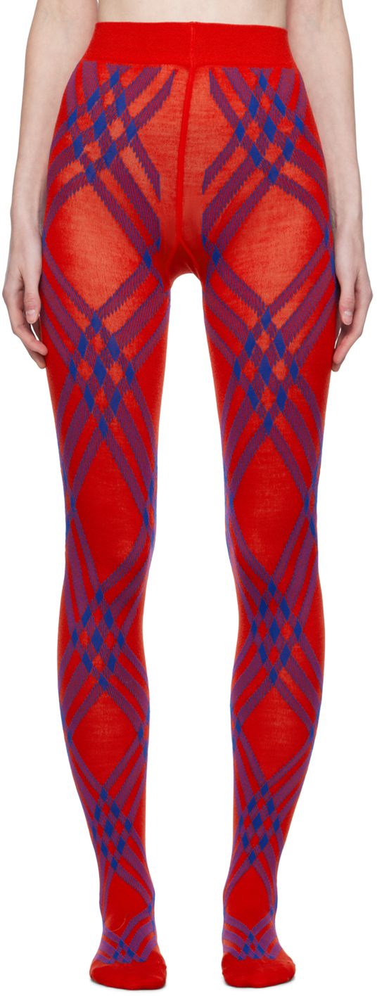 Burberry: Blue & Red Check Tights