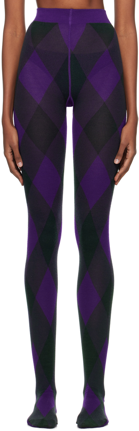 Burberry Purple & Gray Argyle Tights In Royal + Vine