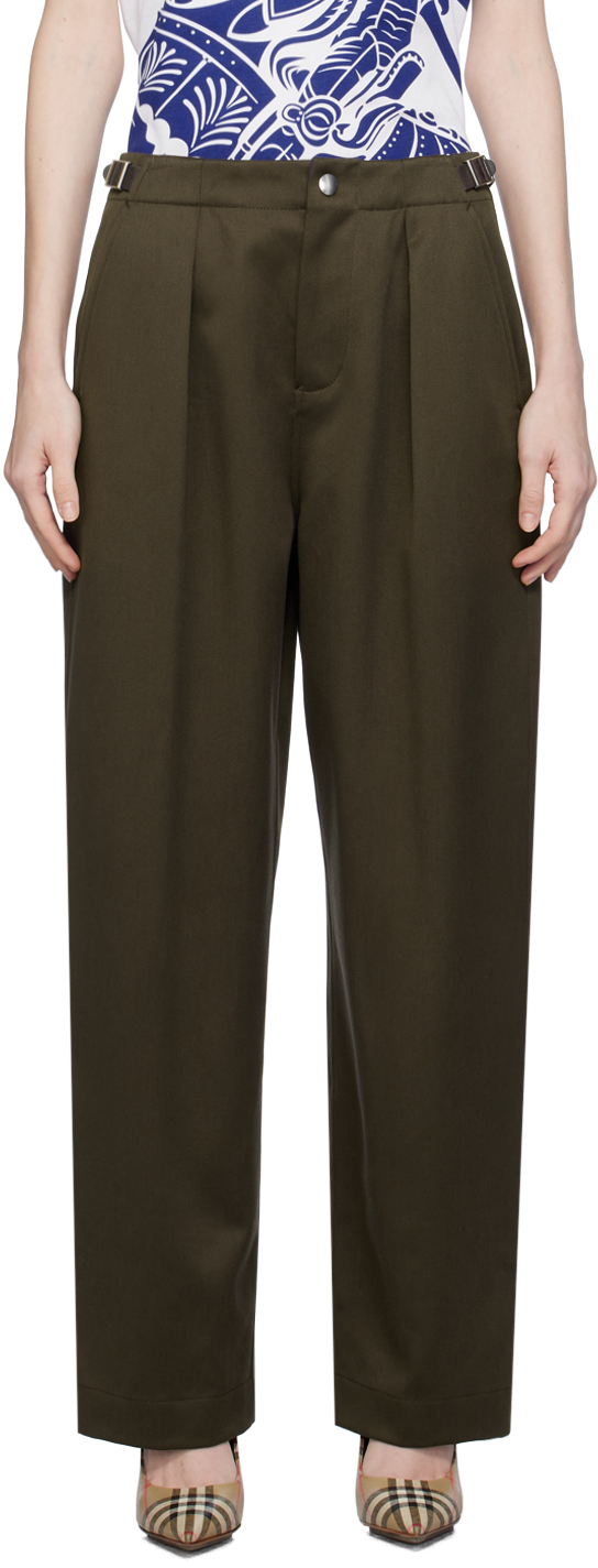Shop Burberry Brown Pleated Trousers In Otter