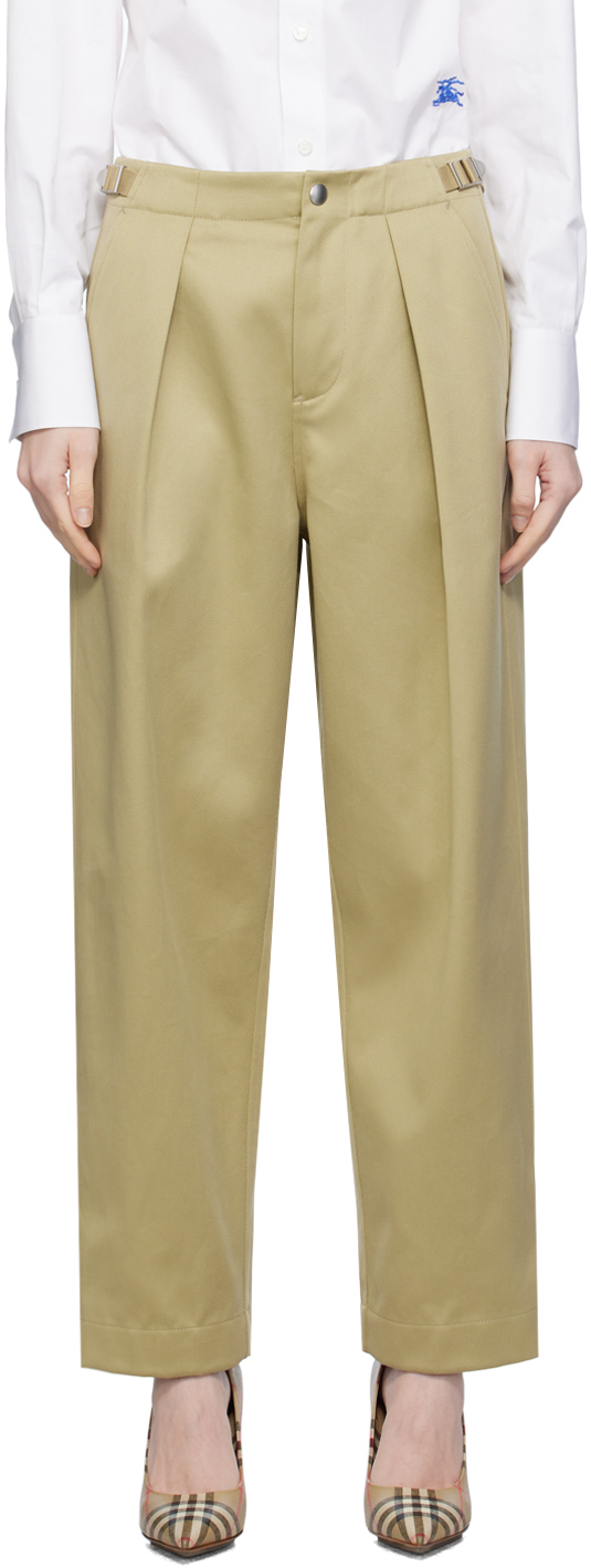 Shop Burberry Khaki Pleated Trousers In Hunter
