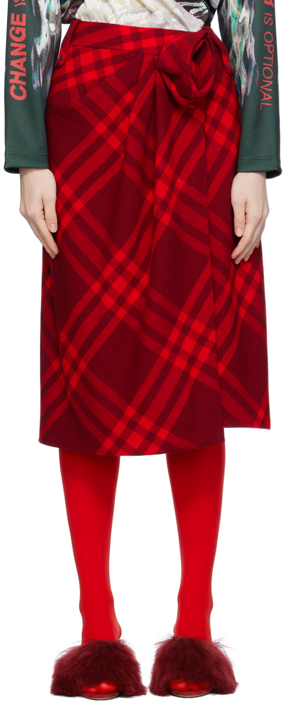 Burberry Red Check Midi Skirt