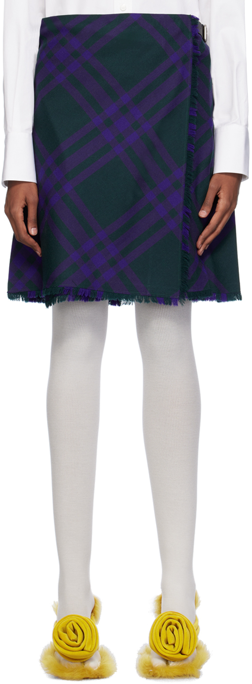 Shop Burberry Green Check Midi Skirt In Royal Ip Check