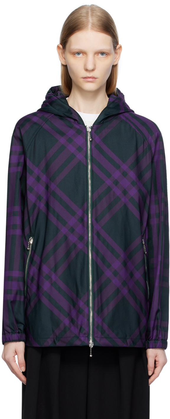 Burberry Green & Purple Check Jacket In Vine Ip Check