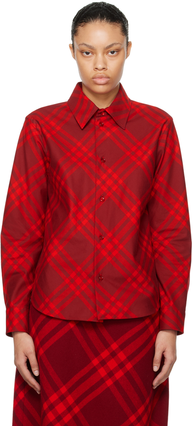 Shop Burberry Red Check Shirt In Ripple Ip Check