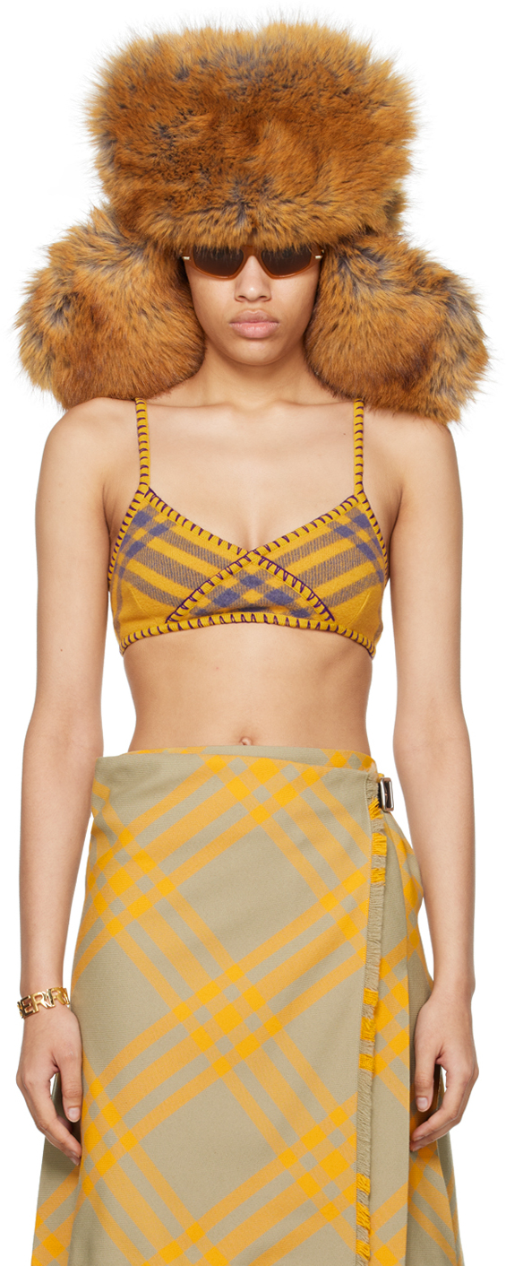 Burberry Yellow & Purple Check Bralette In Pear Ip Check